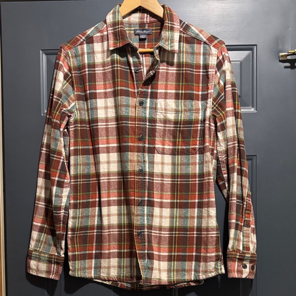 Eddie Bauer Red and Green Plaid Button-Down Shirt - Picture 1 of 3